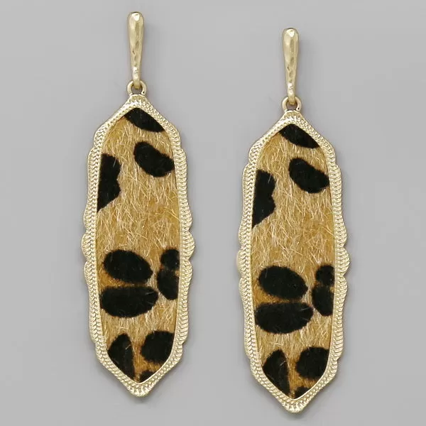 Animal Print Faux Fur Vintage Frame Drop Earrings