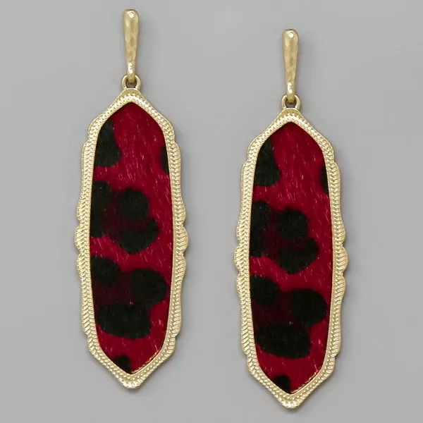 Animal Print Faux Fur Vintage Frame Drop Earrings