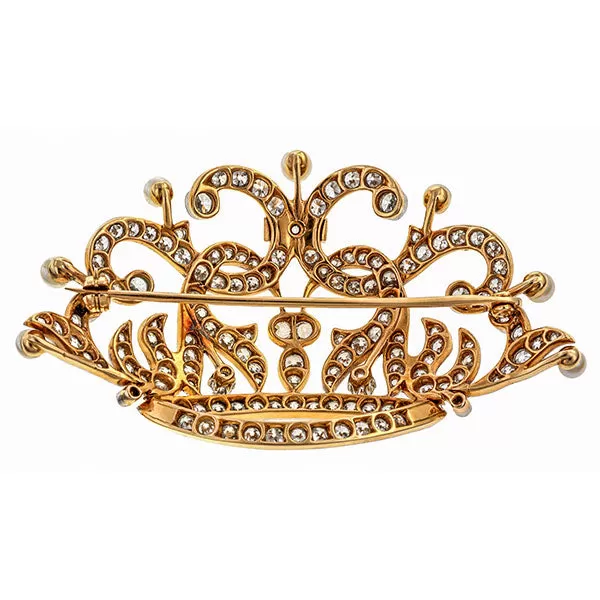 Antique Pearl & Diamond Crown Pin