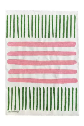 AQUA DOOR DESIGNS TURKISH STRIPE TEA TOWEL PINK & GREEN