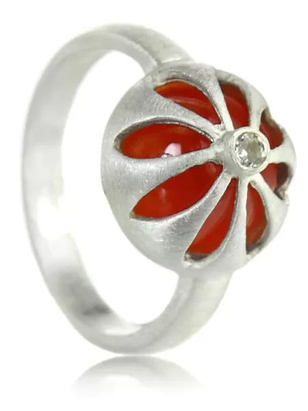 Arabesque Flower Cut Out Ring Carnelian