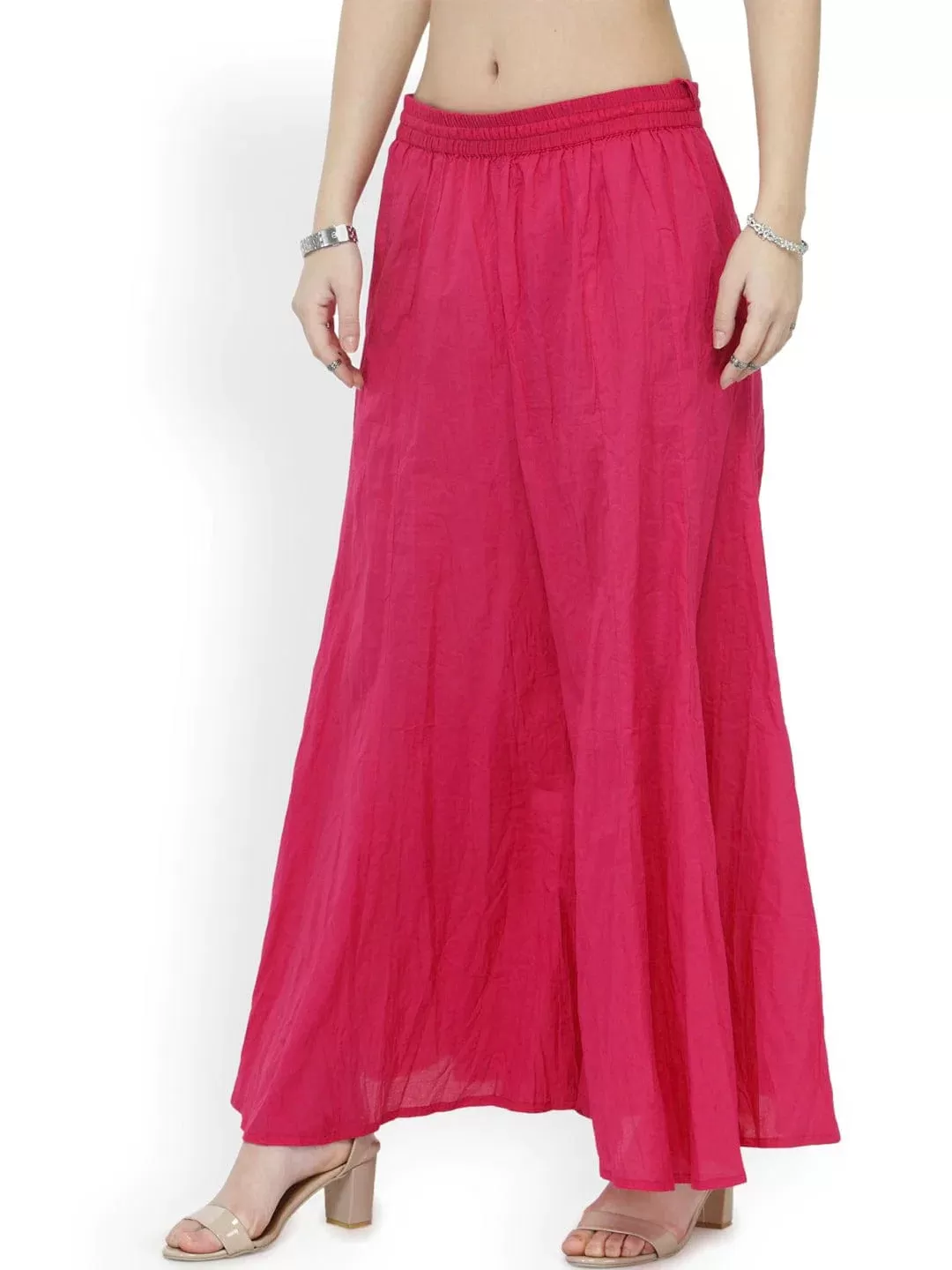 Attractive Bright Pink Crush Cotton Palazzo