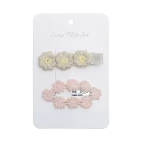 Baby Girl Floral Embroidered Snap Hair Clip Set in Ivory