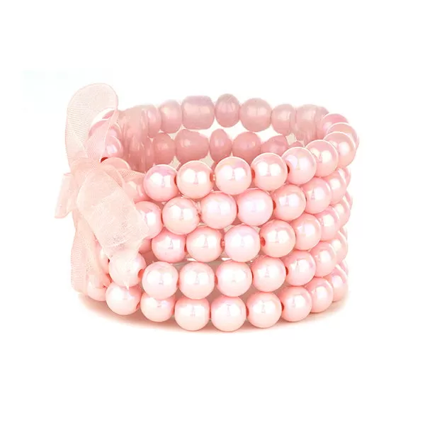 Barbie Theme Pearl Finish Bead Stretch Bracelet Set