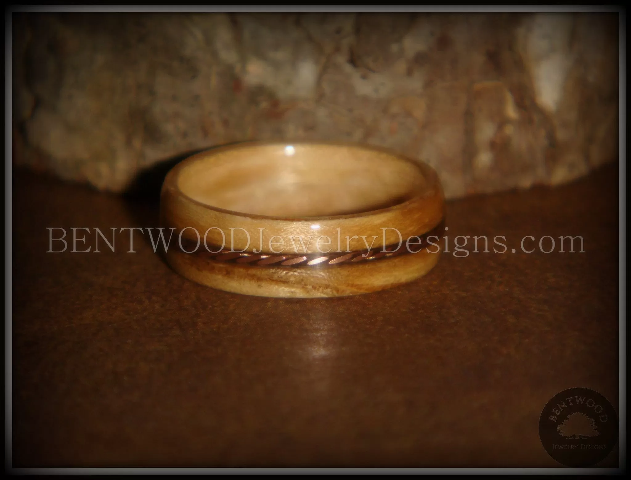 Bentwood Ring - Sacrifice Bethlehem Olive Wood Ring with Twisted Copper Inlay