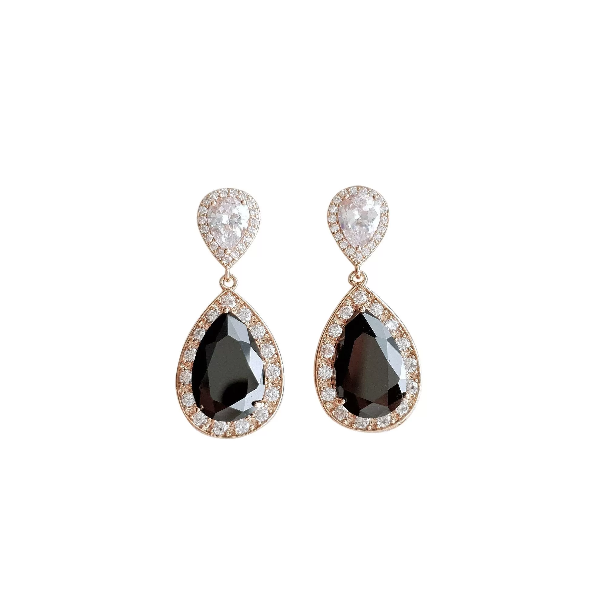 Black Clip On Drop Earrings in Rose Gold-Zoe