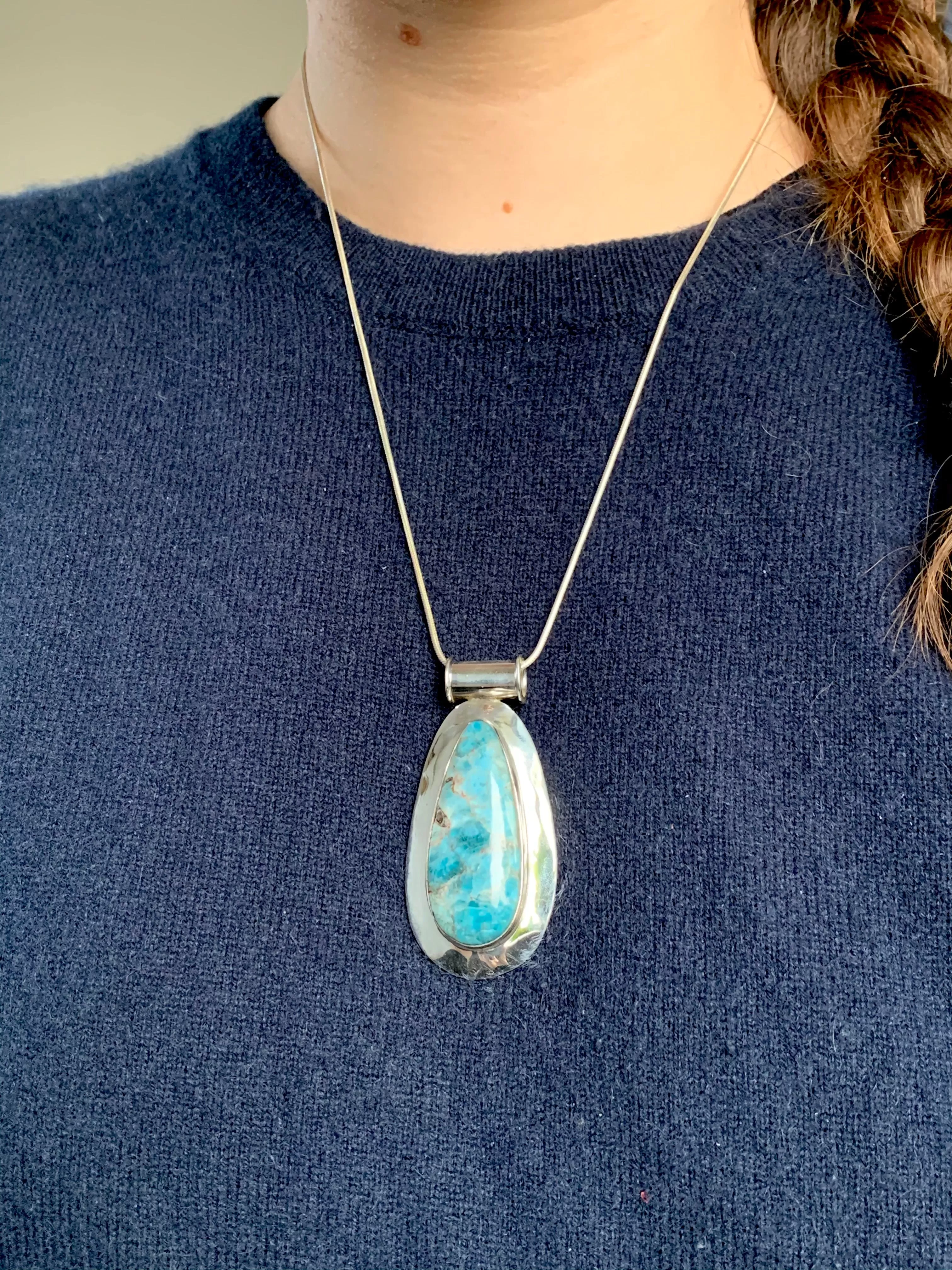 Blue Apatite Gaia Pendant - Long Teardrop