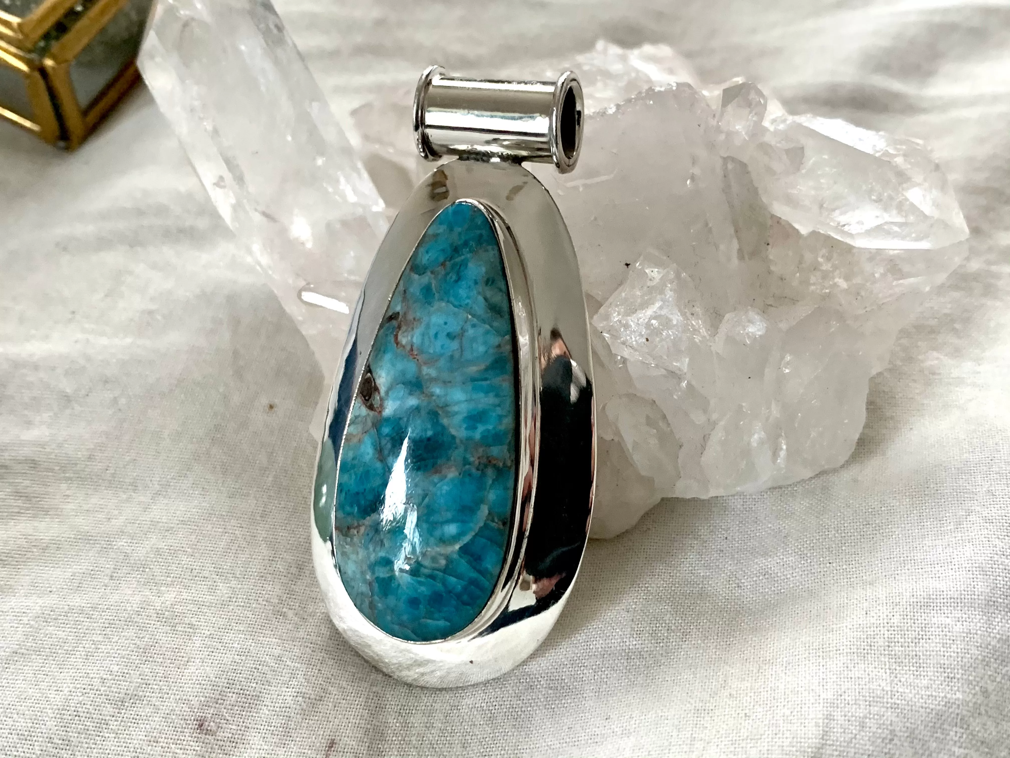 Blue Apatite Gaia Pendant - Long Teardrop