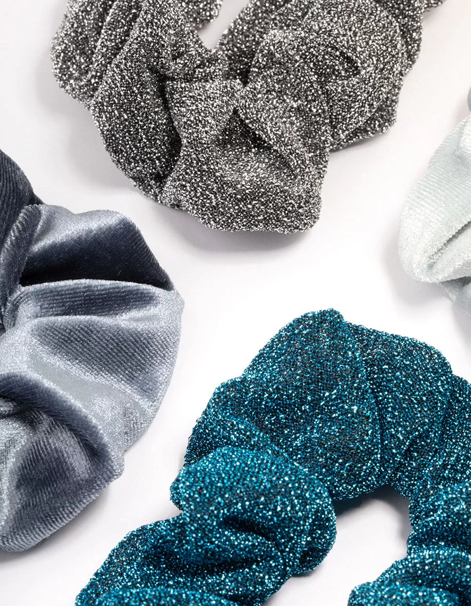 Blue Christmas Hair Scrunchie Gift 4-Pack