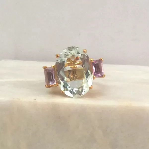 Blue Topaz with Amethyst Cocktail Ring