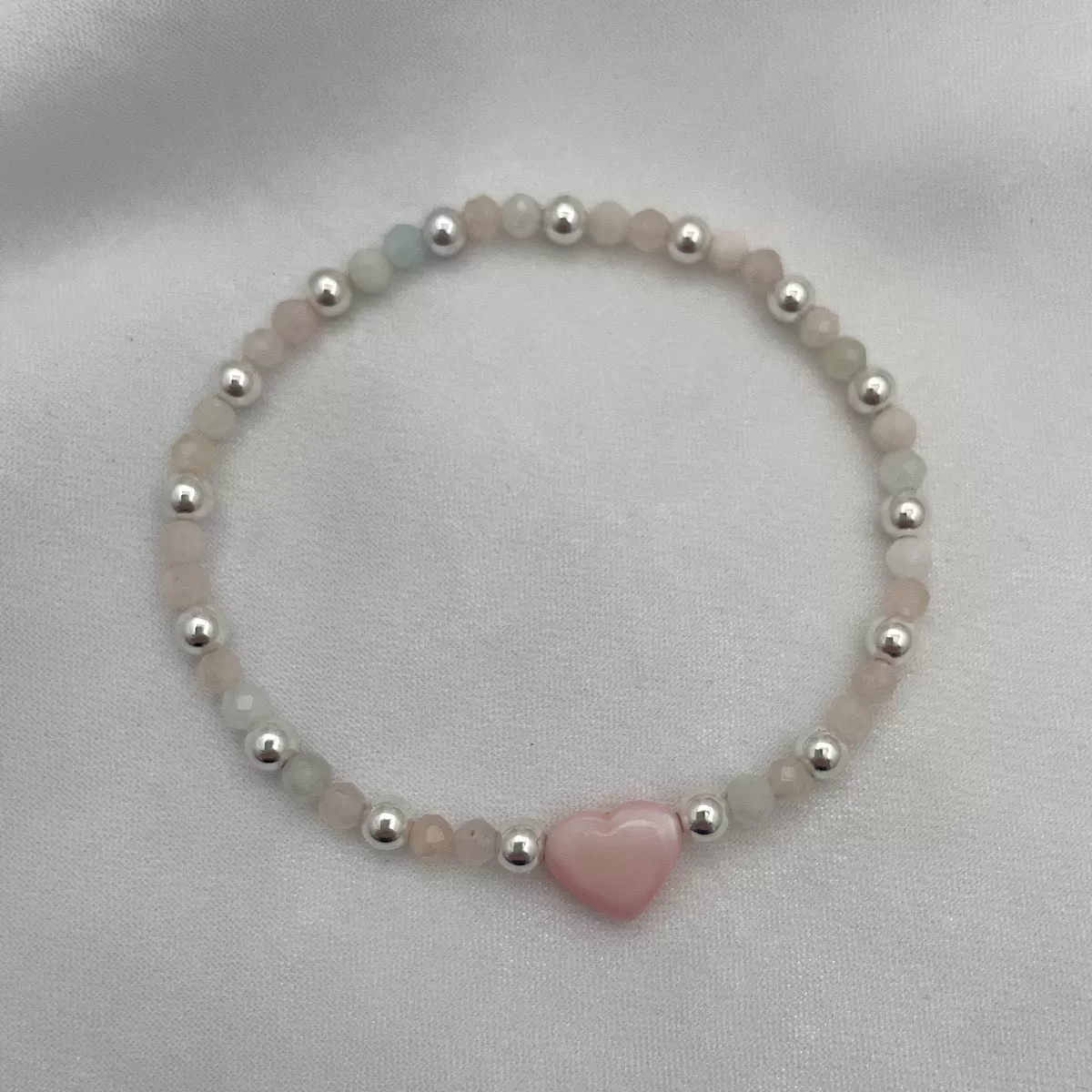 Blush Heart and Gemstone Bead Bracelet Sterling Silver