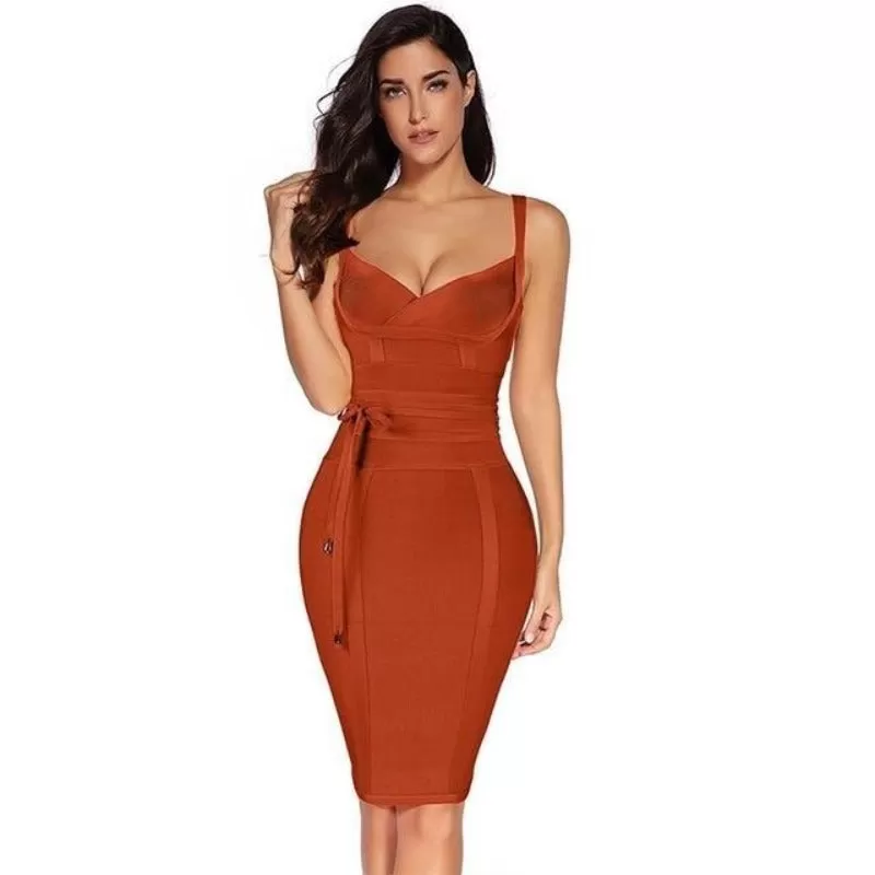 Bodycon  V Neck Spaghetti Bandage Dress