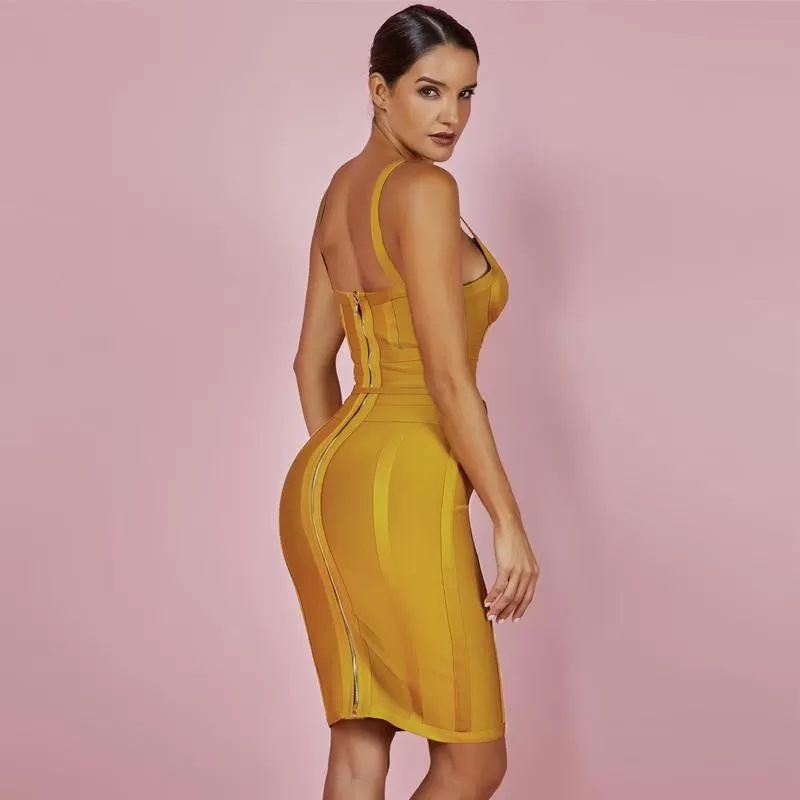 Bodycon  V Neck Spaghetti Bandage Dress