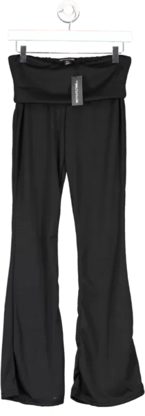 boohoo Black Marl Fold Over Waist Flared Trousers UK 10