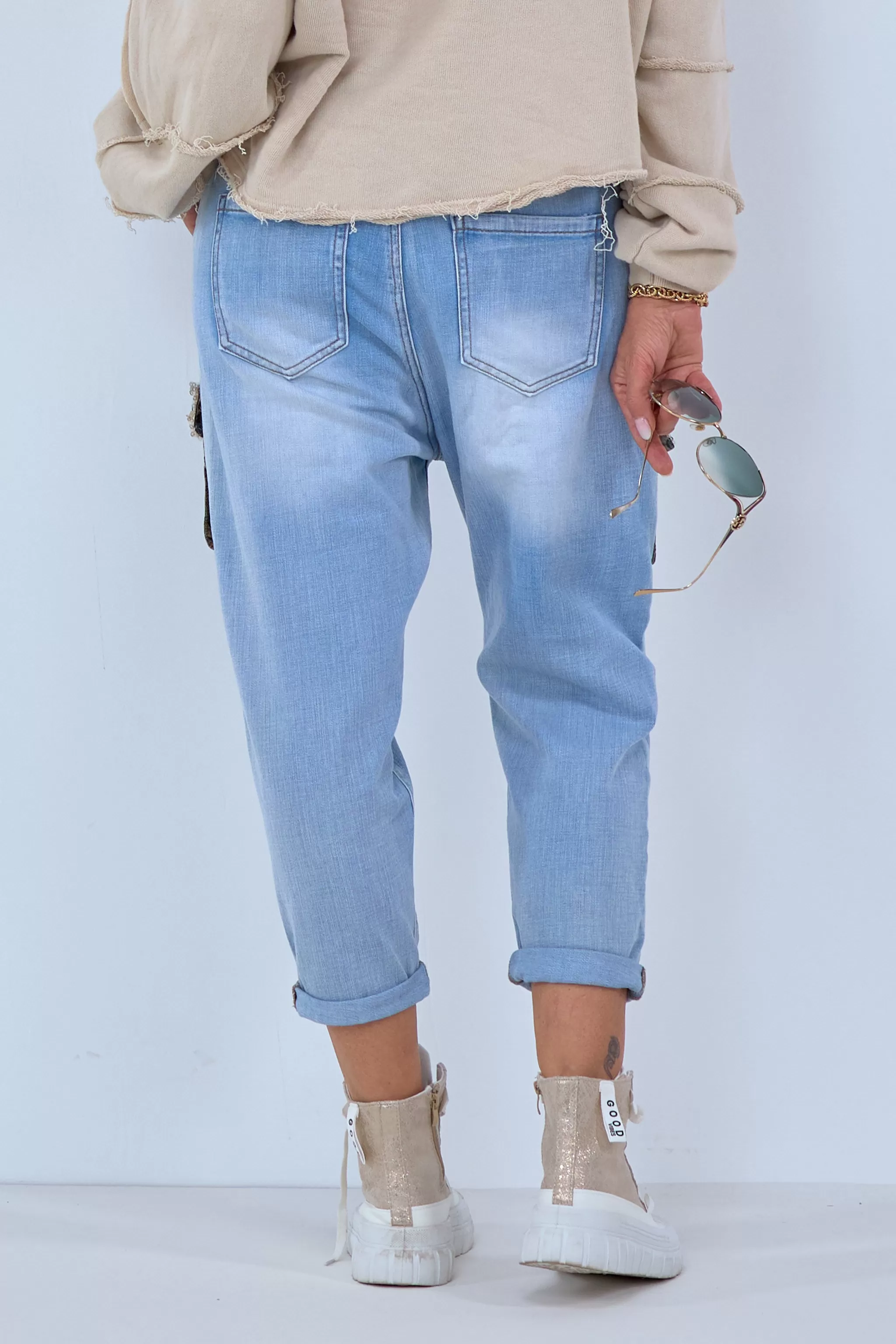 Boyfriend Jeans mit aufwendigen Taschen, denim blue