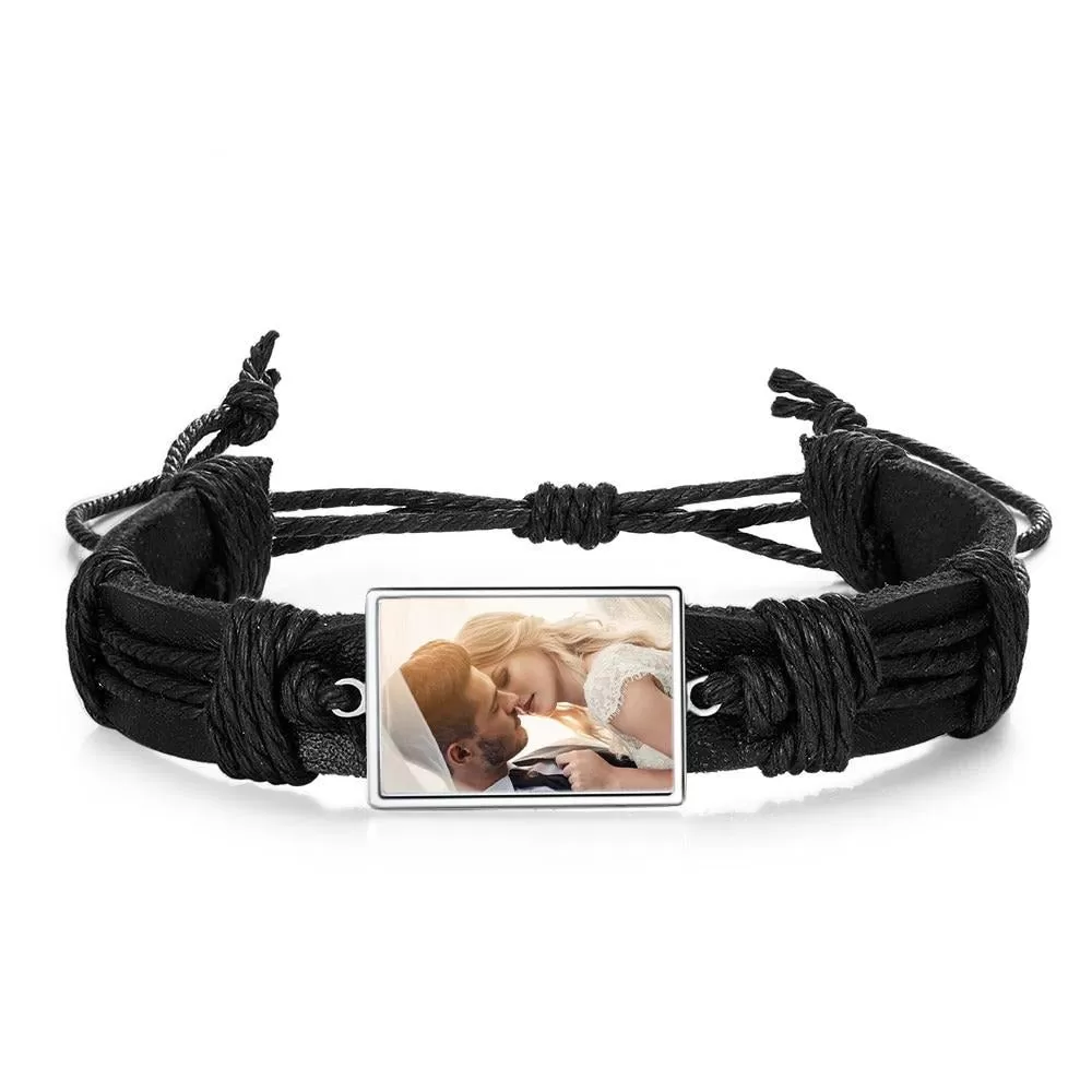 Braided Rope Black Adjustable Custom Photo Bracelets