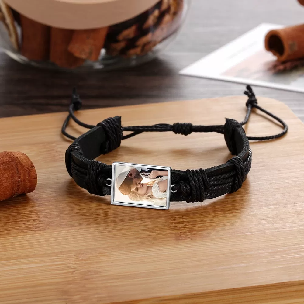 Braided Rope Black Adjustable Custom Photo Bracelets