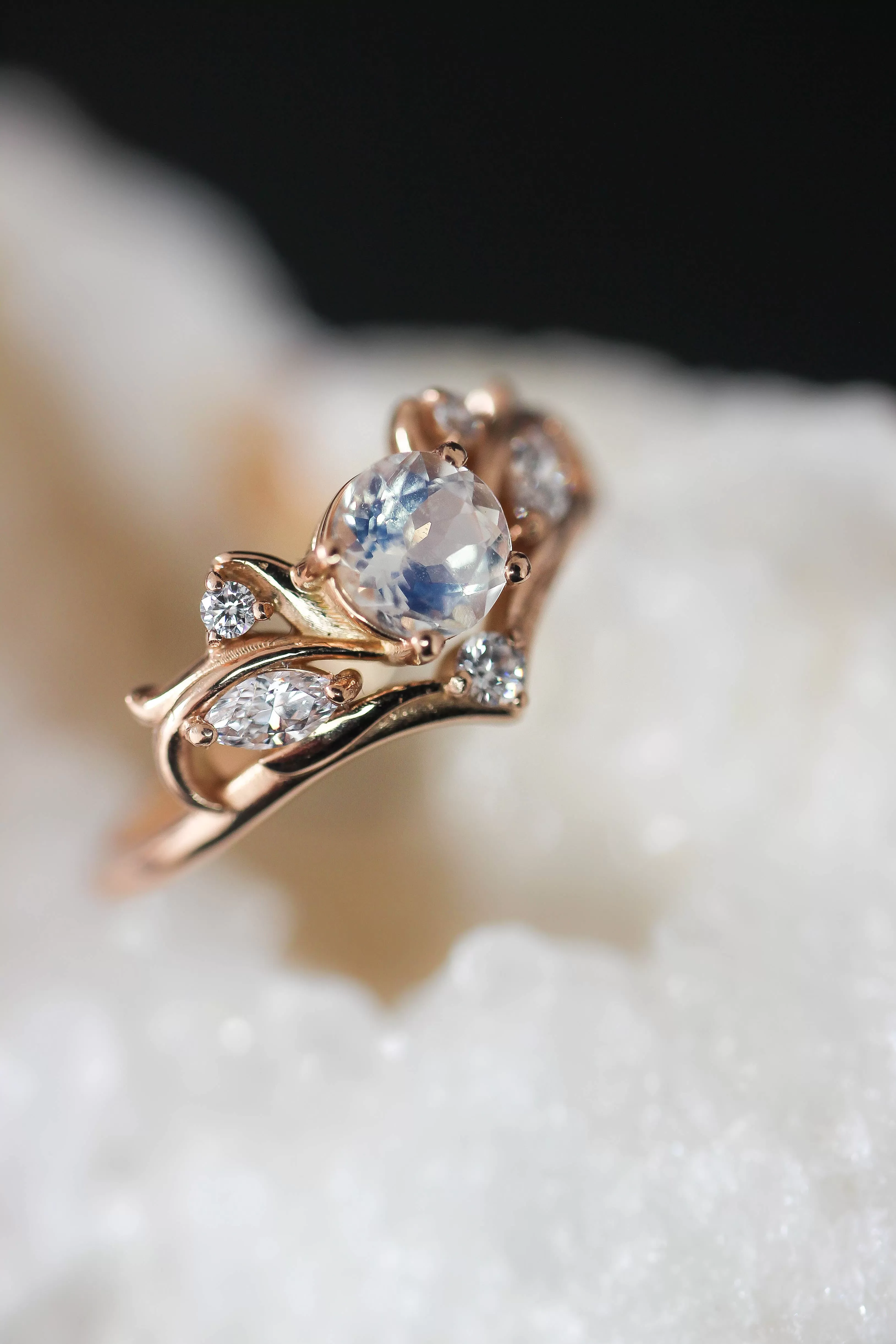 Bridal ring set with rainbow moonstone / Swanlake