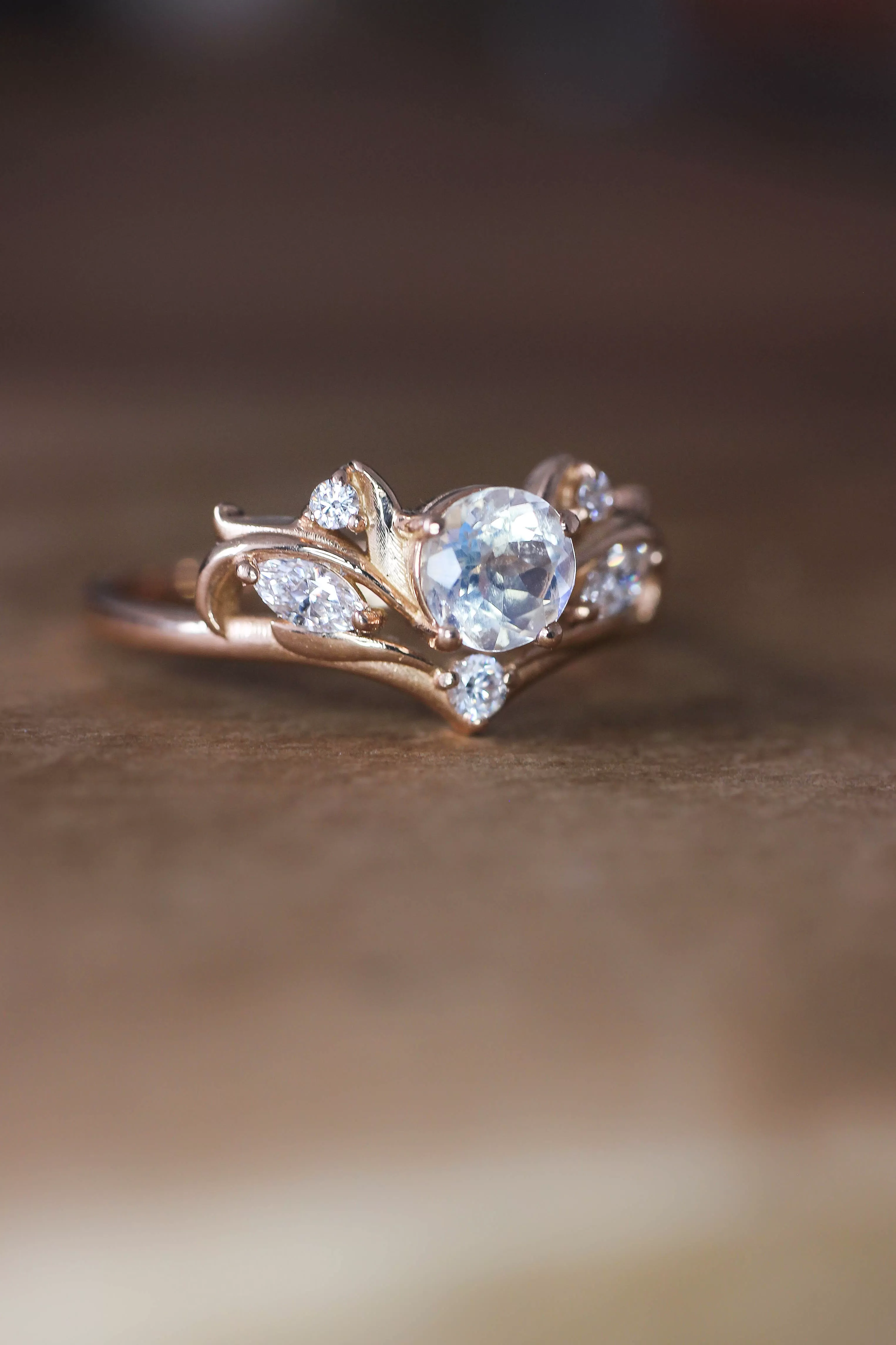 Bridal ring set with rainbow moonstone / Swanlake