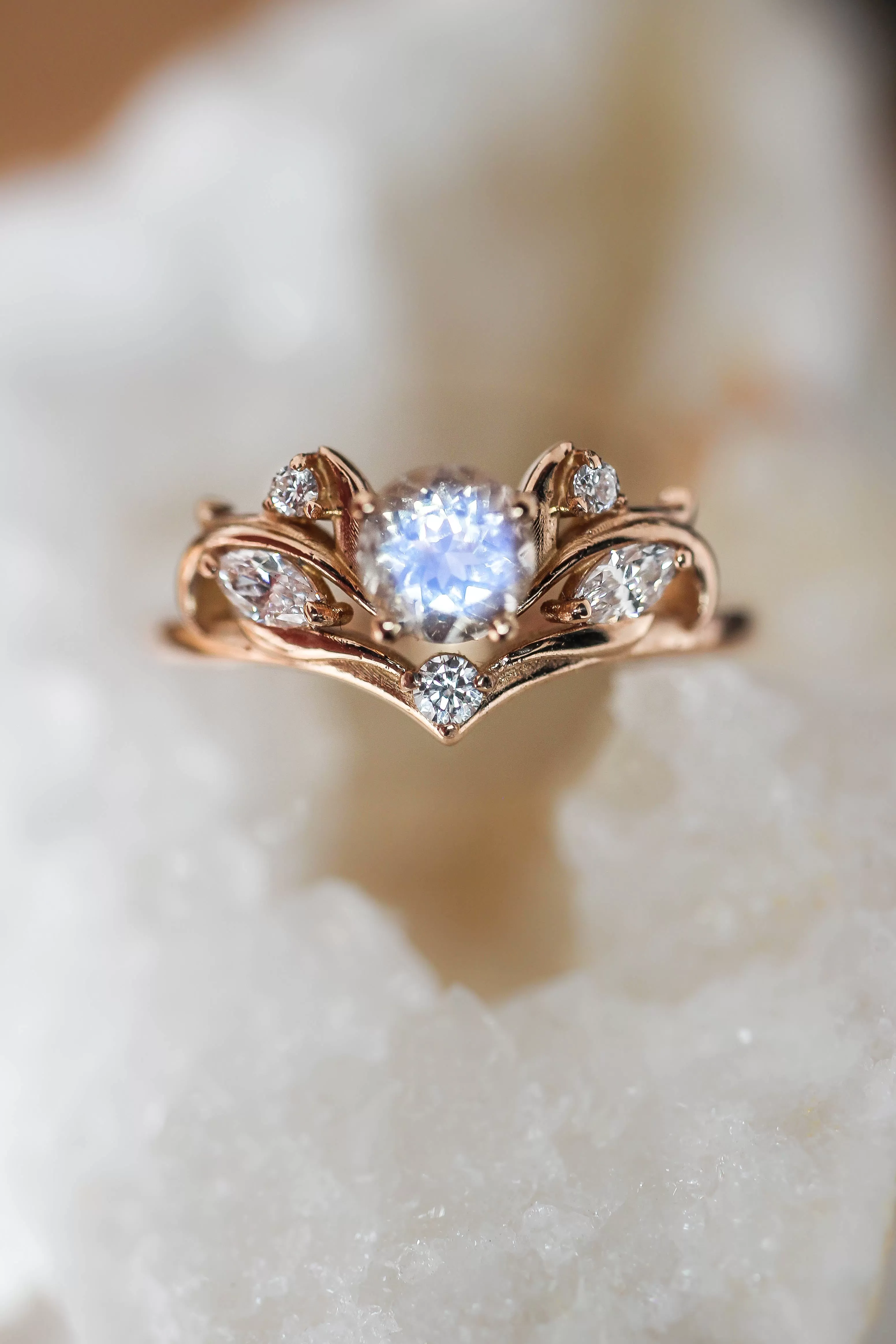 Bridal ring set with rainbow moonstone / Swanlake