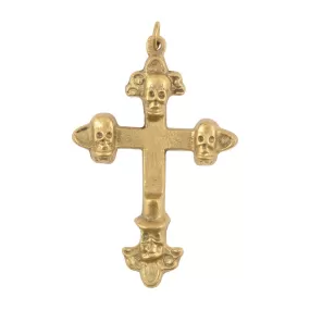 Casting Pendants-38x60mm Brass Cross With Skull Heads-Quantity 1