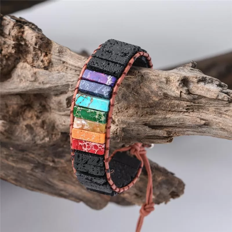 Chakra Black Lava Stone Wrap Bracelet