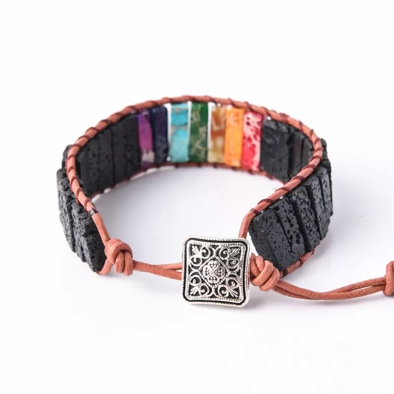 Chakra Black Lava Stone Wrap Bracelet