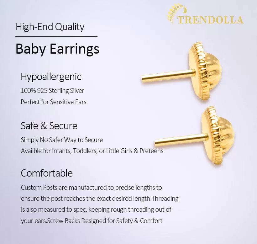 Classic CZ Butterfly 14k Gold Plated Sterling Silver Baby Children Screw Back Earrings