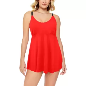 coral red 9k Chest Pleat Swim Dress (Model S31)