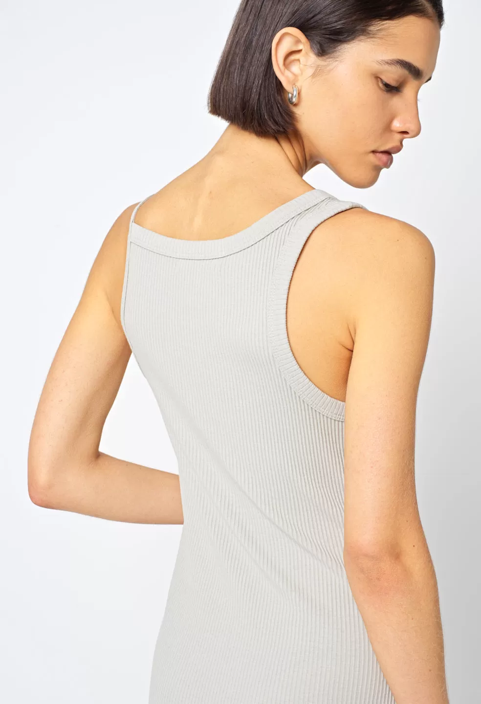 Cotton Rib Asymmetrical Cami Dress / Oyster