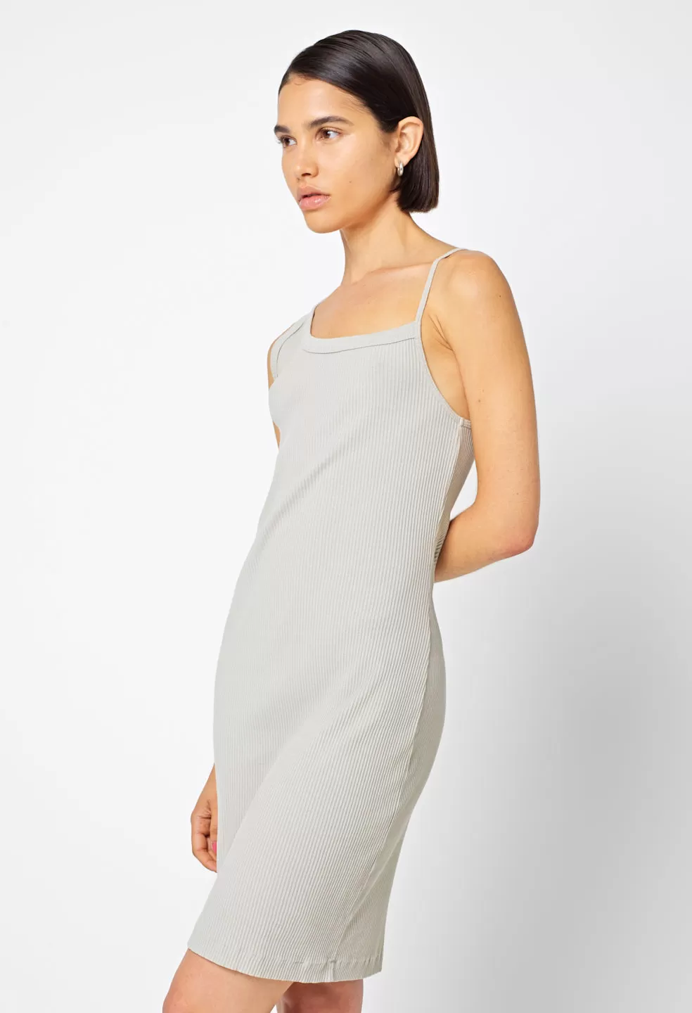 Cotton Rib Asymmetrical Cami Dress / Oyster