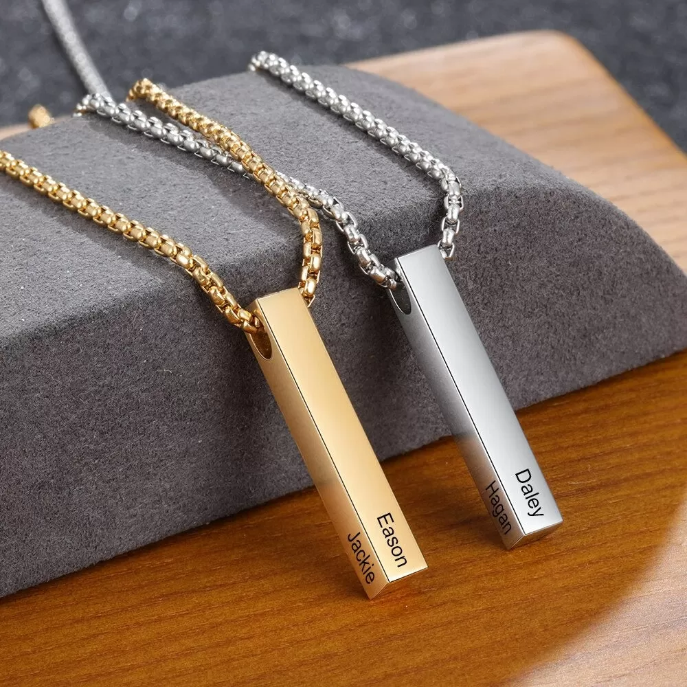 Customized 2 Names Vertical Bar Pendants