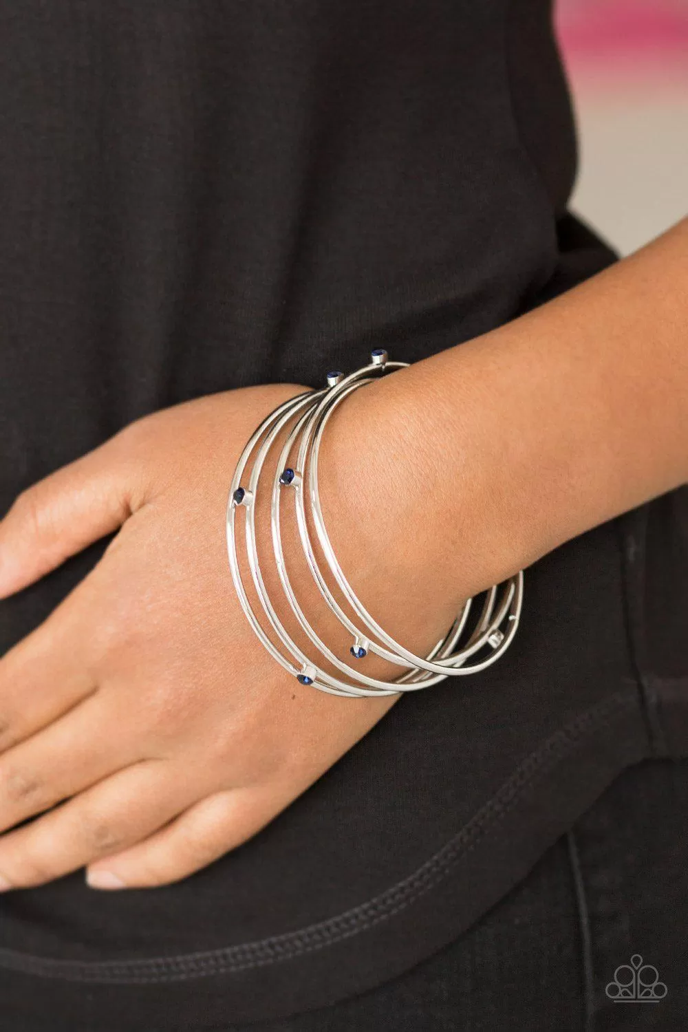 Delicate Decadence Blue and Silver Bangle Bracelet Set - Paparazzi Accessories