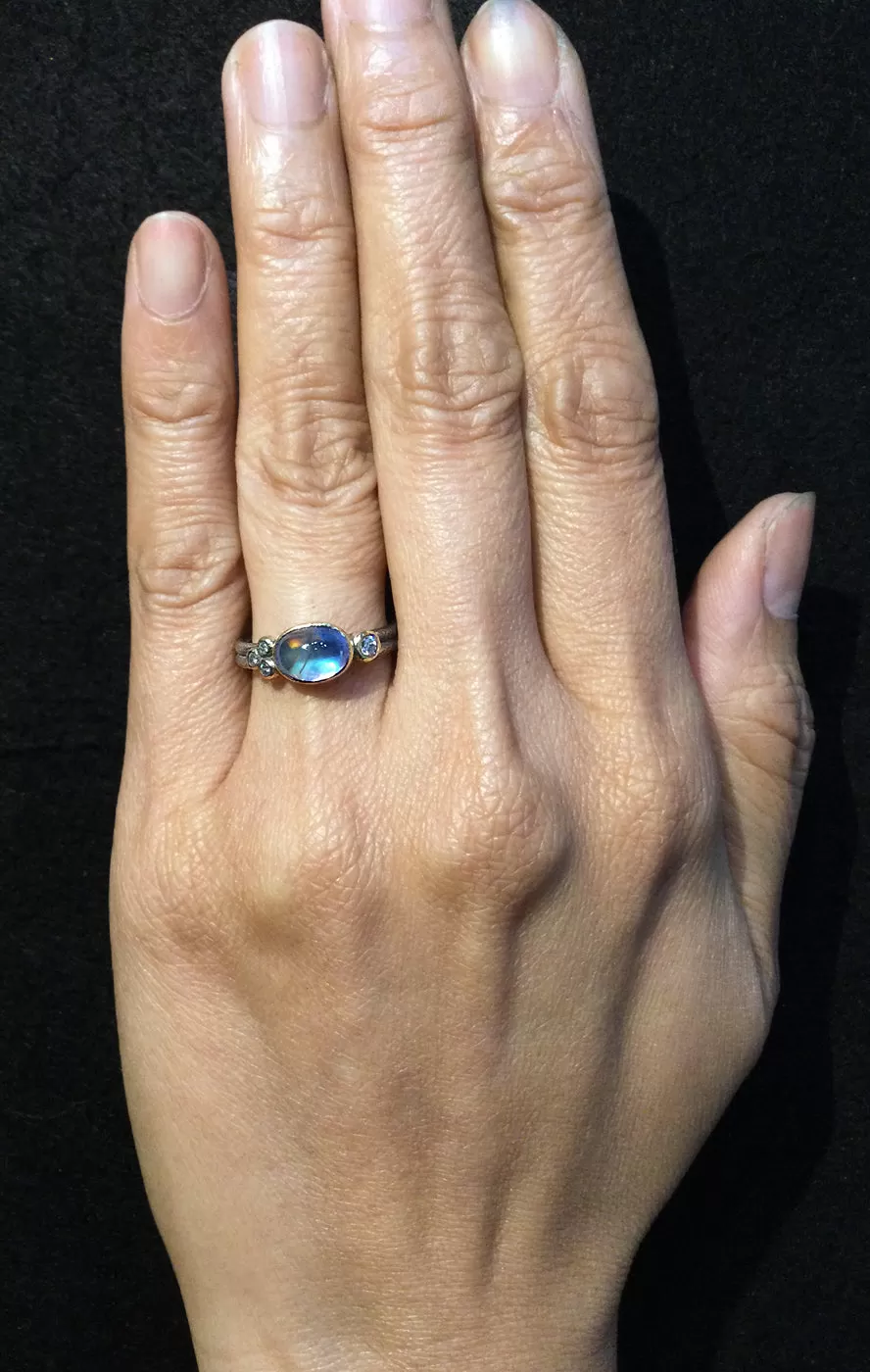 Delicate Double Band with Oval Rainbow Moonstone