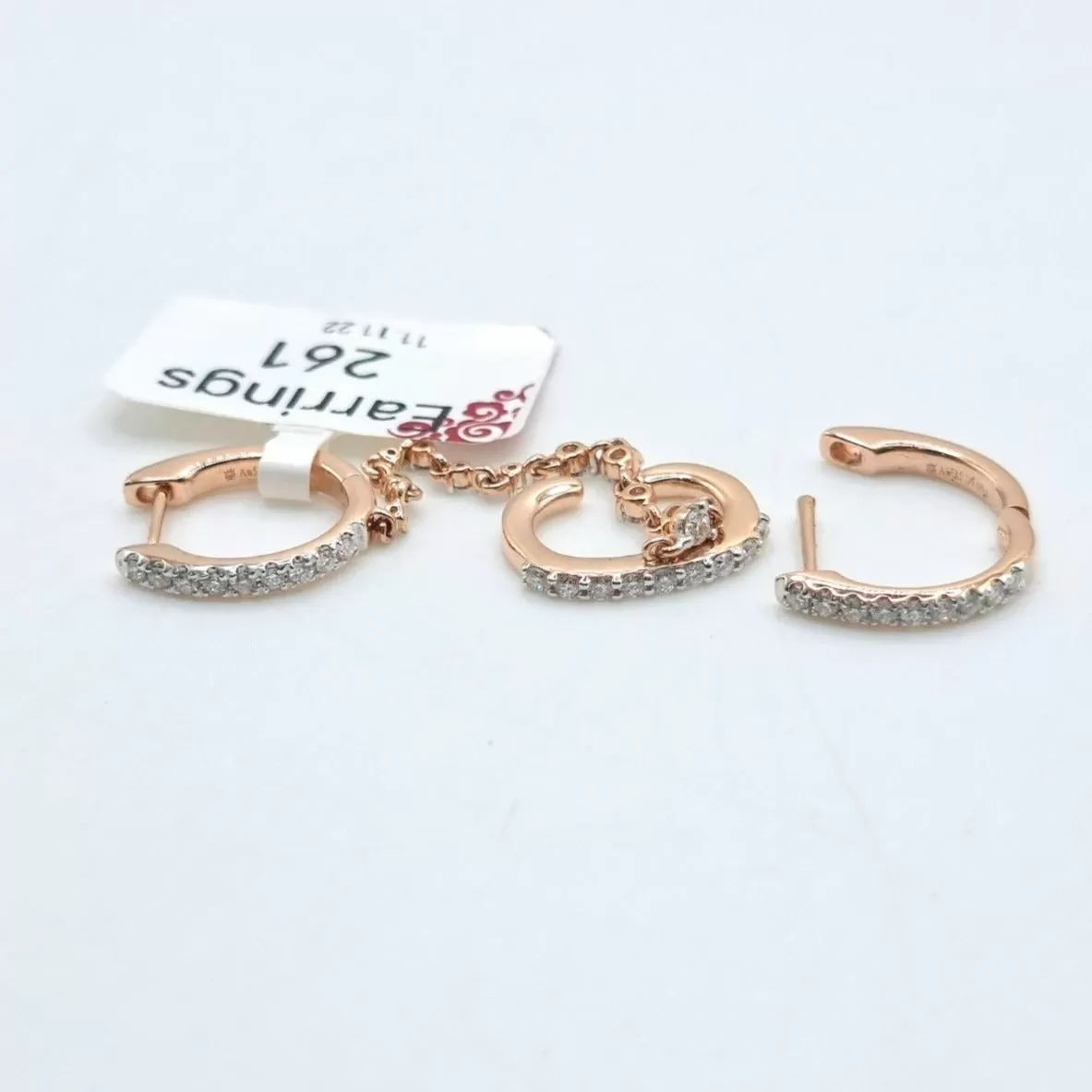 Diamond Earrings with Connector 18K Rosegold