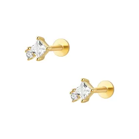 Double Quadrangle CZ Diamond Flat Back Earrings