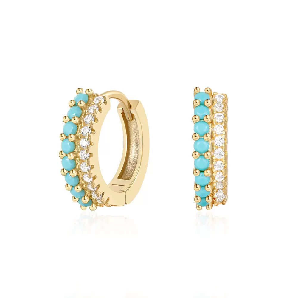 Double Row Mixed Color CZ Diamond Hoop Earrings