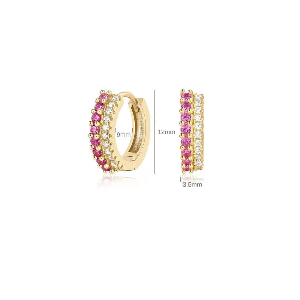 Double Row Mixed Color CZ Diamond Hoop Earrings