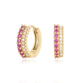 Double Row Mixed Color CZ Diamond Hoop Earrings