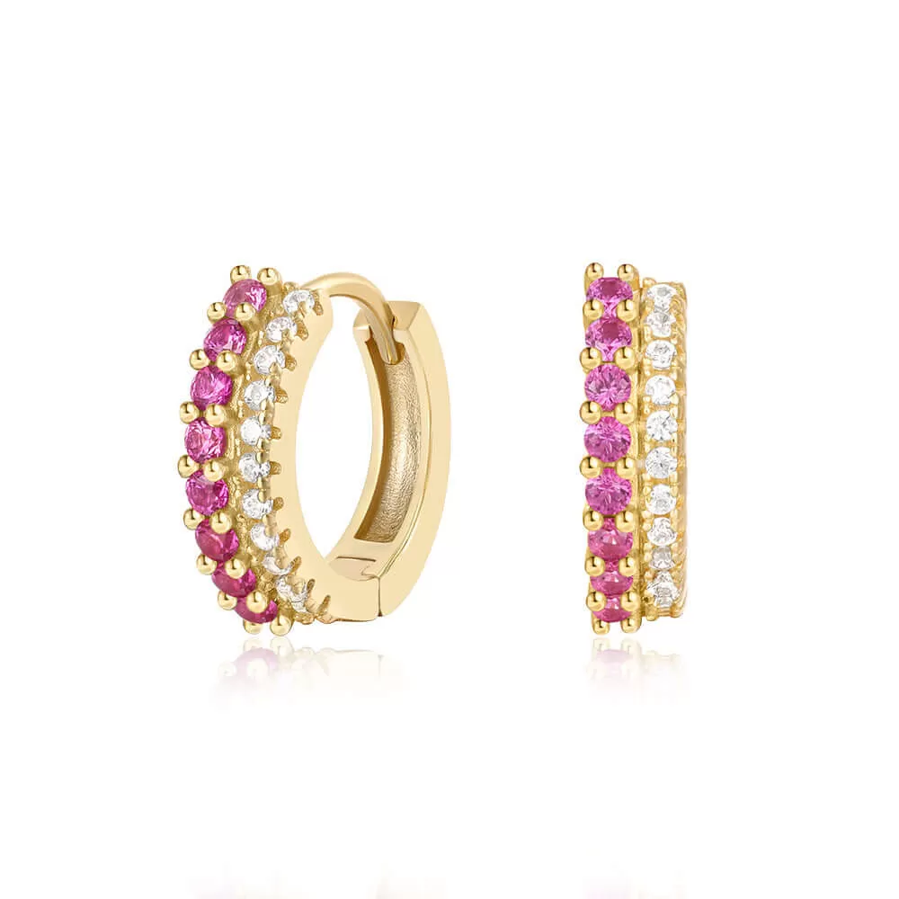 Double Row Mixed Color CZ Diamond Hoop Earrings