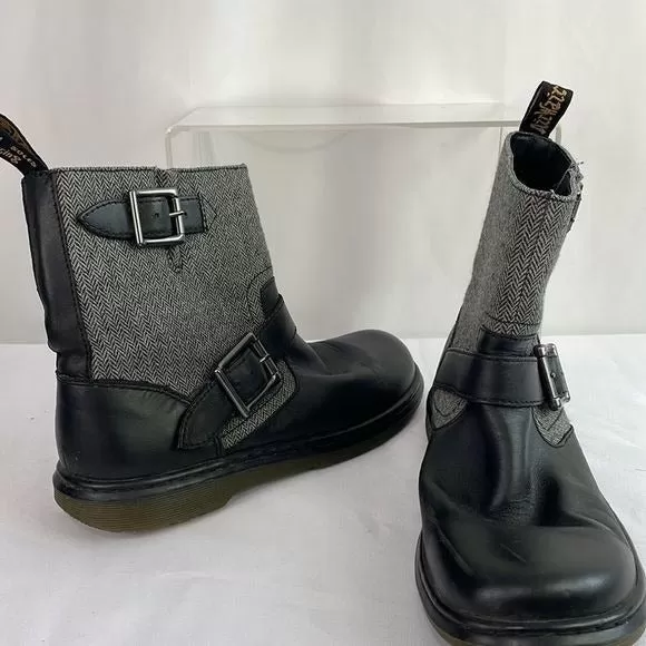 DrMarten Grey Fabric With Black Leather Ankle Boots