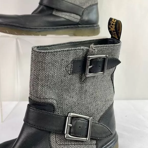 DrMarten Grey Fabric With Black Leather Ankle Boots