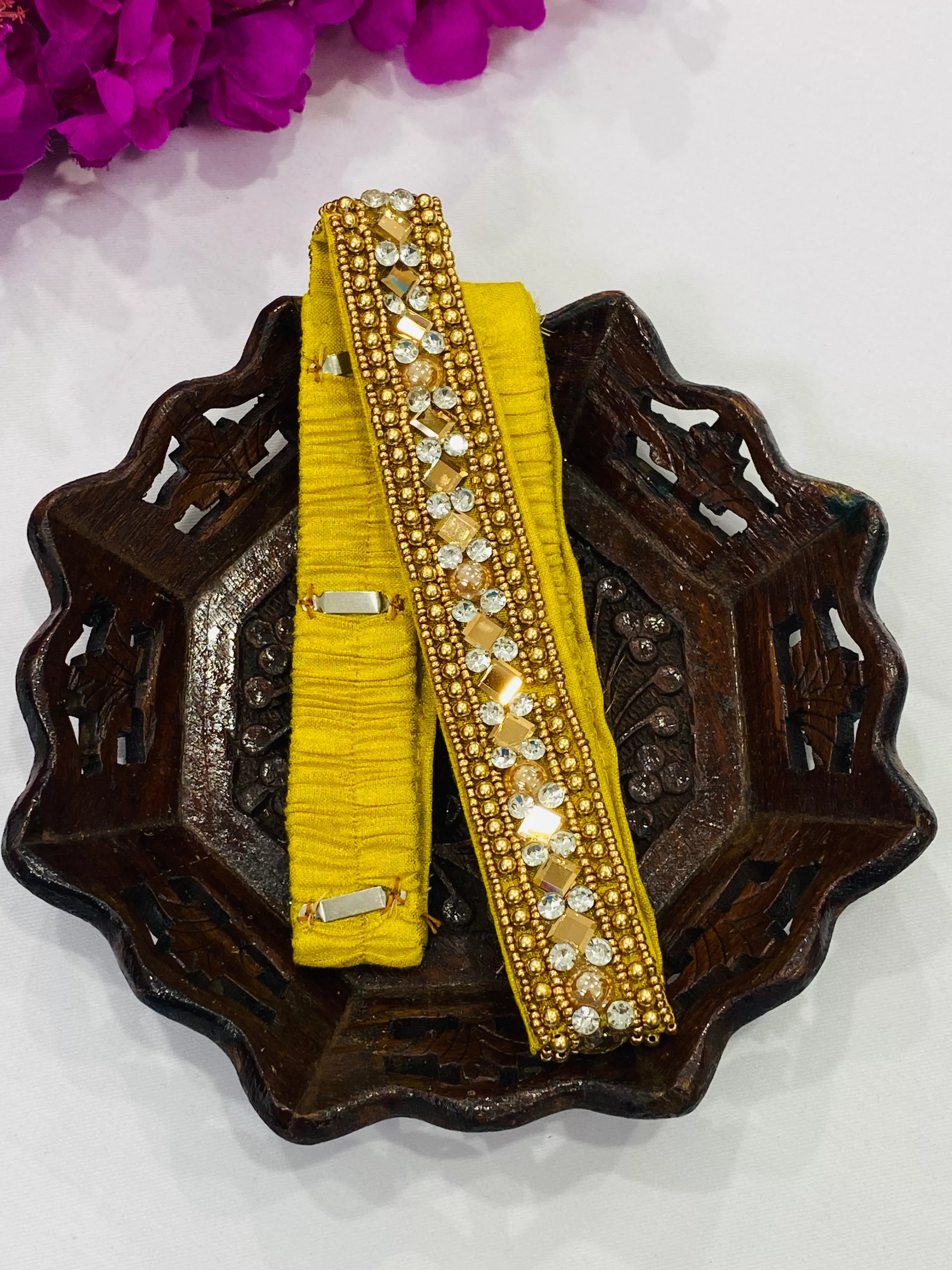 Elegant Golden Color Saree Belt With Stone Work