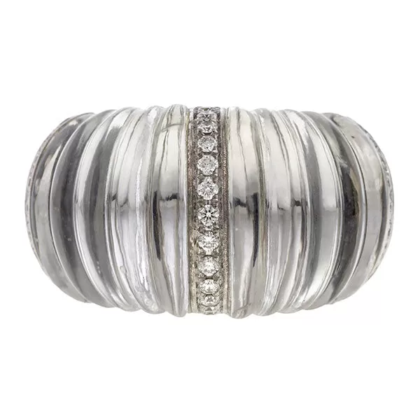 Estate Vhernier Diamond & Rock Crystal Ring