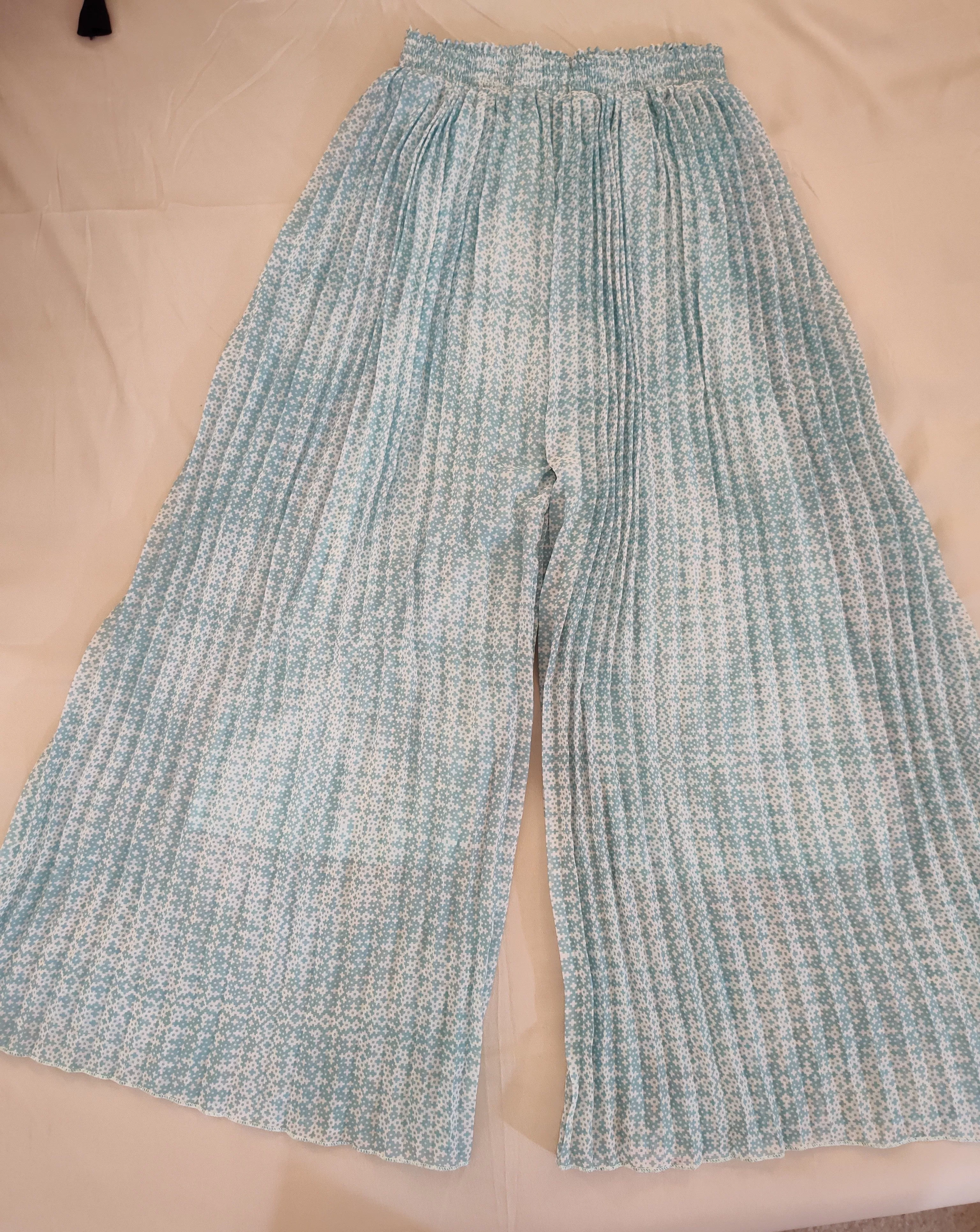 Fabulous Palazzo Pants With White And Light Blue Pattern Design