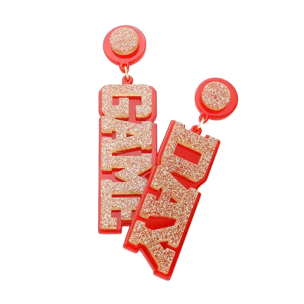 Game Day Georgia College School Color Resin Message Earrings