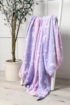 Glow in the Dark Blanket in Unicorn Rainbow