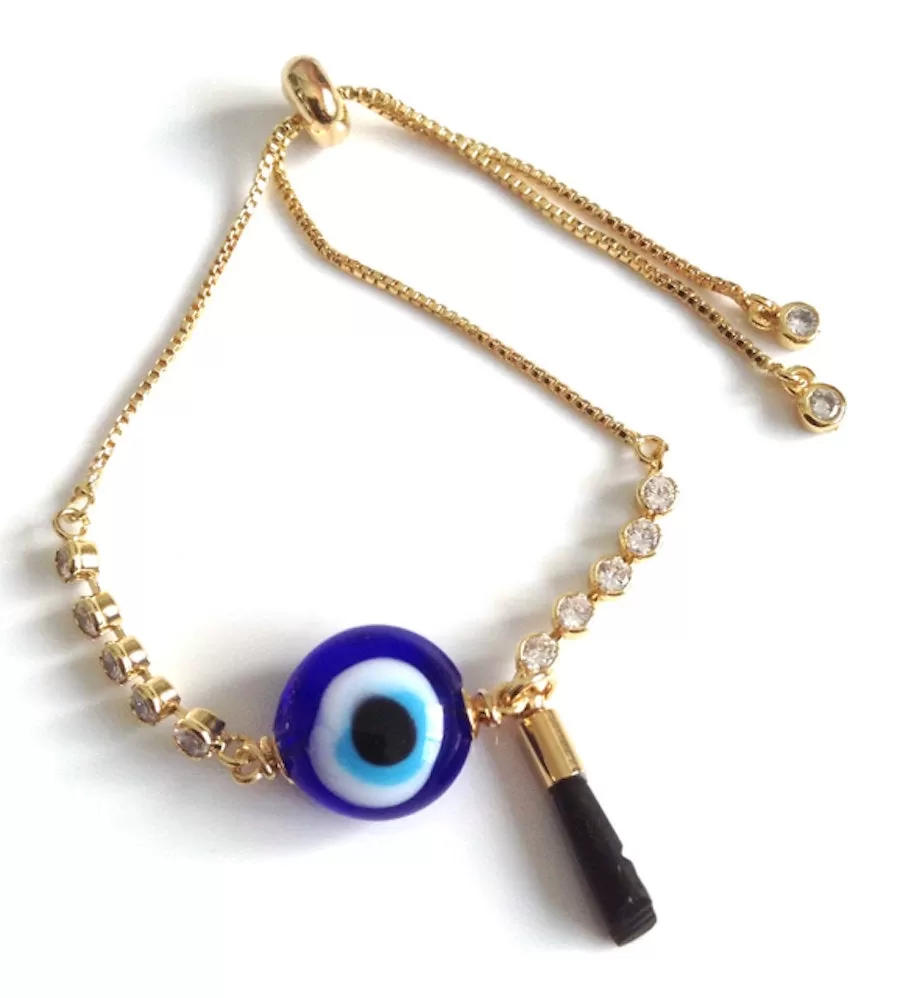 Gold Big Evil Eye Azabache Hand Bracelet