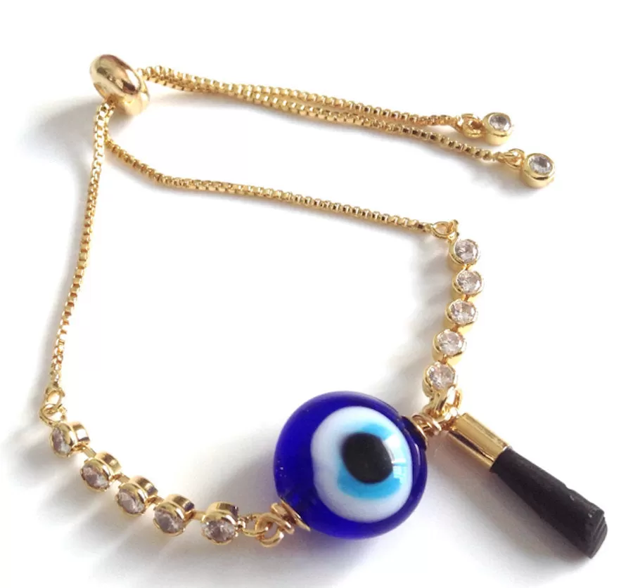 Gold Big Evil Eye Azabache Hand Bracelet