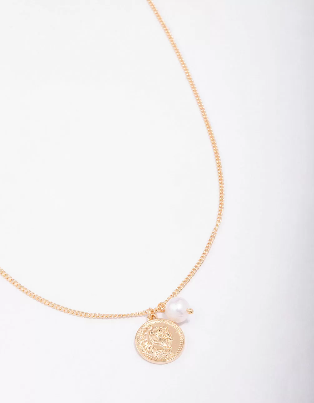 Gold Chunky Coin & Pearl Necklace